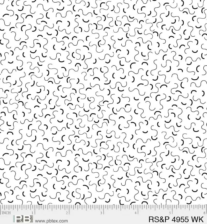 White Squiggly Lines Salt & Pepper 44"/45" Fabric Per Yard - Linda's Electric Quilters