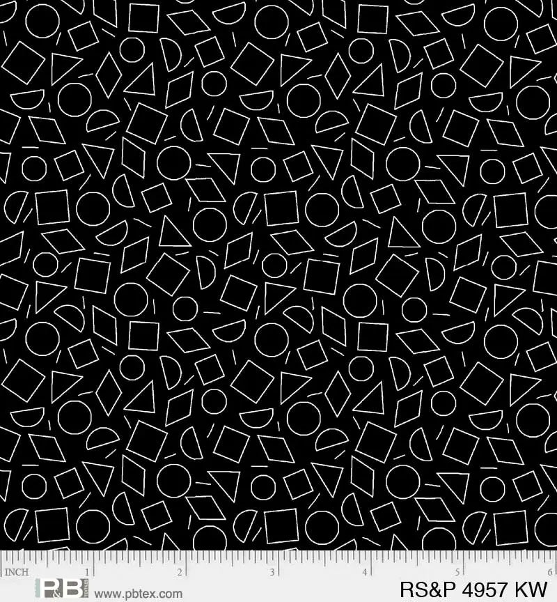 Black Packed Shapes Salt & Pepper 44"/45" Fabric Per Yard - Linda's Electric Quilters