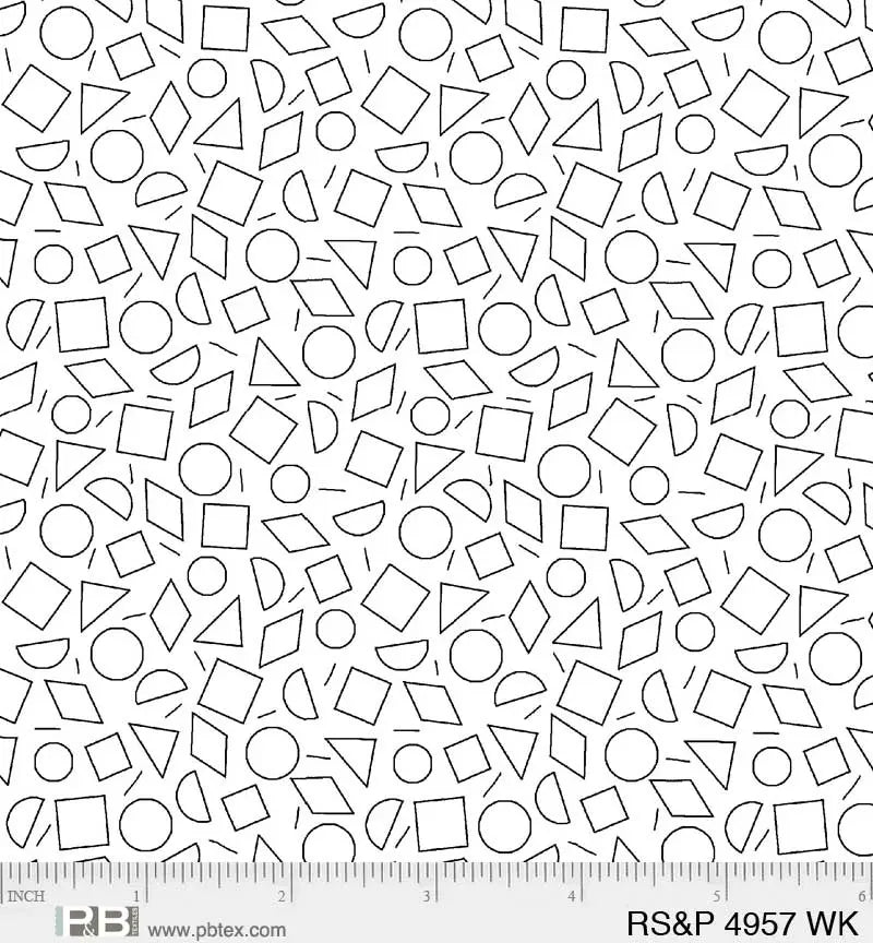 White Packed Shapes Salt & Pepper 44"/45" Fabric Per Yard - Linda's Electric Quilters