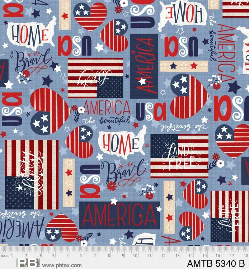 Blue Patriotic America The Beautiful 44"/45" Fabric Per Yard - Linda's Electric Quilters