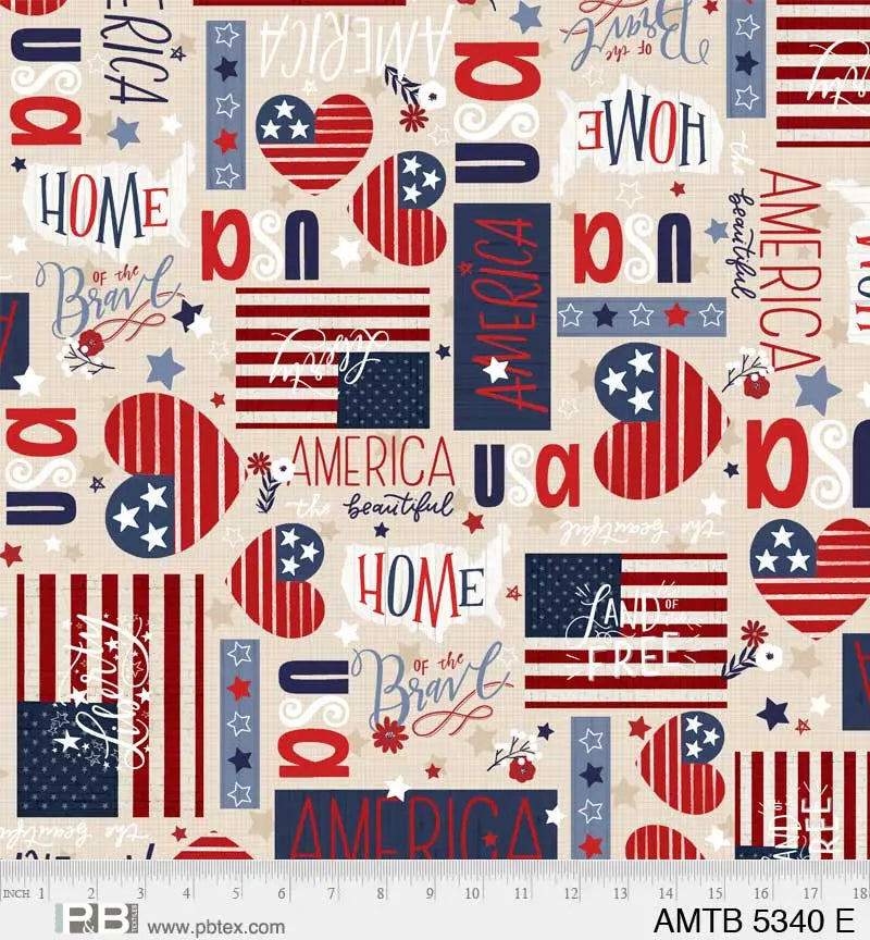 Brown Patriotic America The Beautiful 44"/45" Fabric Per Yard - Linda's Electric Quilters