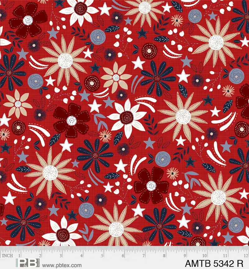 Red Floral America The Beautiful 44"/45" Fabric Per Yard - Linda's Electric Quilters