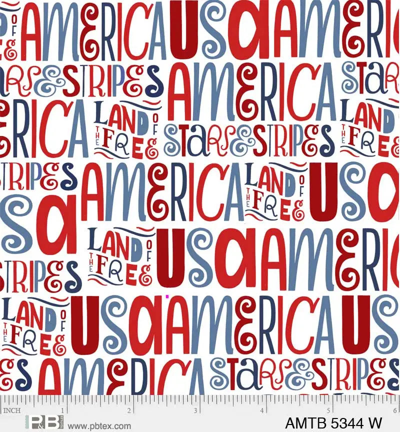 White Text America The Beautiful 44"/45" Fabric Per Yard - Linda's Electric Quilters