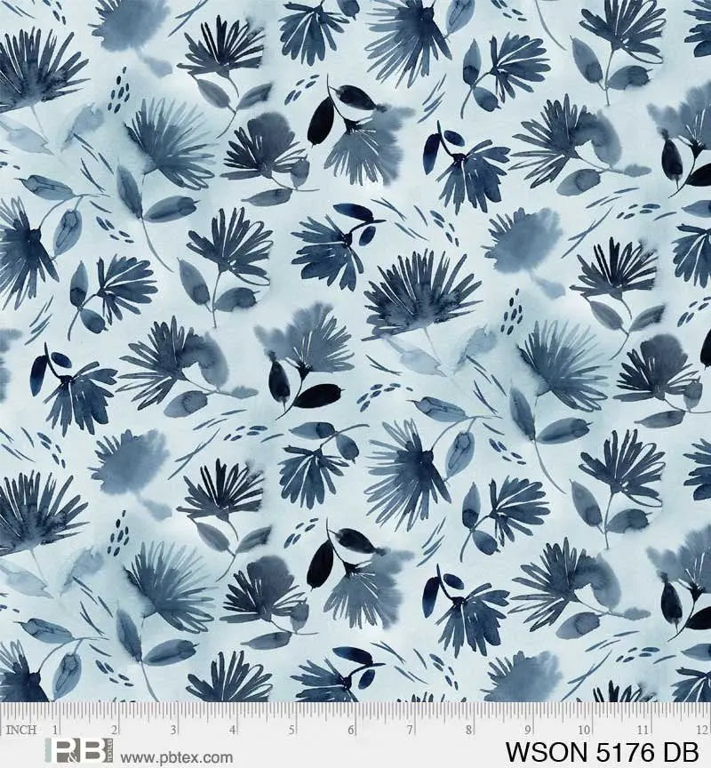 Dark Blue Whisper Song Tossed Flowers 44"/45" Fabric Per Yard - Linda's Electric Quilters