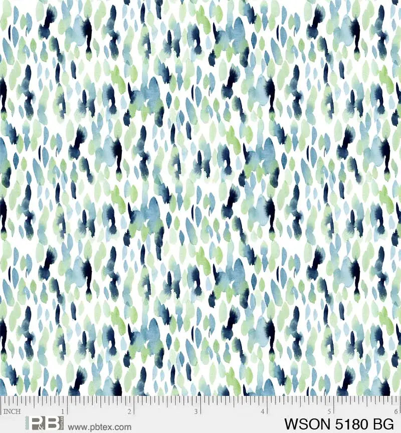 Blue Green Whisper Song Multi Spots 44"/45" Fabric Per Yard - Linda's Electric Quilters