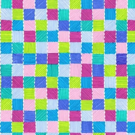 Multi Color Geo Squares 44"/45" Fabric Per Yard - Linda's Electric Quilters