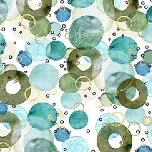 Blue Green Large Circle Geo 44"/45" Fabric Per Yard - Linda's Electric Quilters