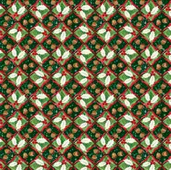 Green Holly And Acorn Peppermint Christmas 44"/45" Fabric Per Yard