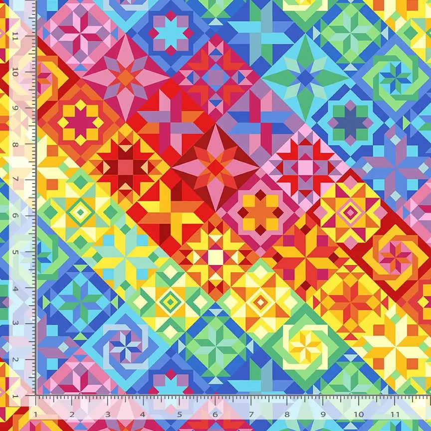 Multi Bright Quilt Pattern Cotton 44 / 45"  Fabric per yard - Linda's Electric Quilters