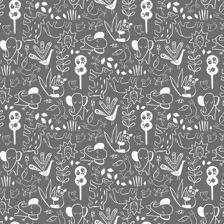 Windham Fabrics Dream Charcoal It's a Jungle Out There quilting fabric — jungle print on charcoal