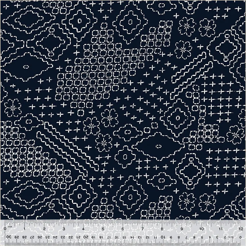Blue Indigo Sashiko Sampler Wideback Cotton Fabric per yard