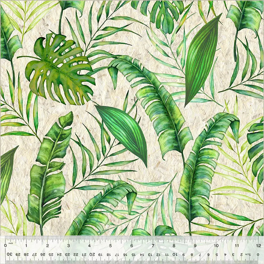 Green Tropical Leaves Wideback Cotton Fabric per yard