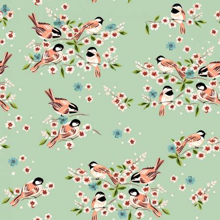 Windham Orchard and Grove birdies mint organic cotton