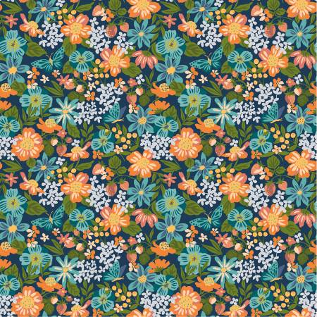 Windham Orchard and Grove floral navy organic cotton