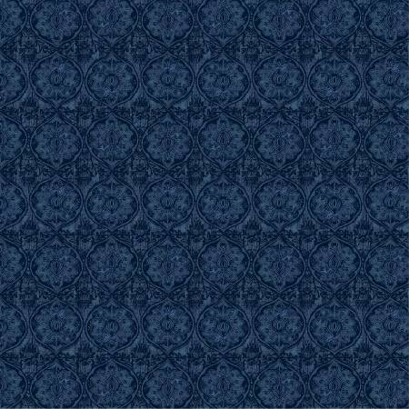 Windham Banyan damask quilting cotton fabric in Navy