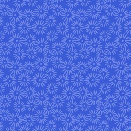Windham Peekaboo block print daisy quilting cotton fabric in Cobalt
