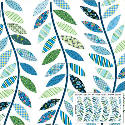 Made Easy Leafy Vine Cheater Blue 44"/45" Fabric per Yard