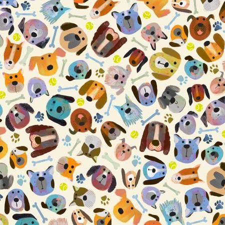 Windham Mans Best Friend dog quilting cotton in Ivory