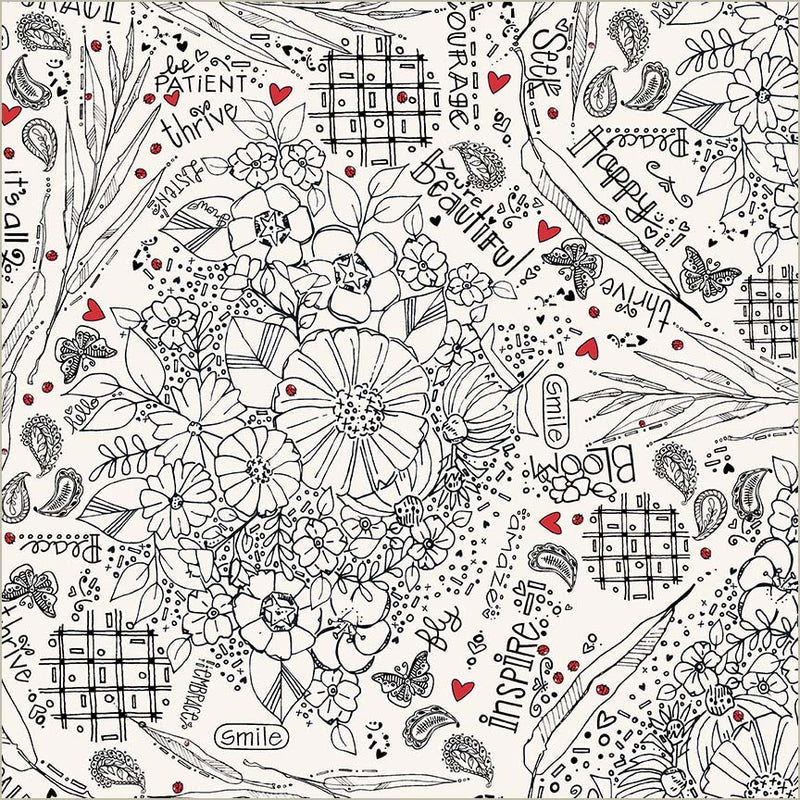 Ivory Blooming Doodles 108" Cotton Fabric Per Yard