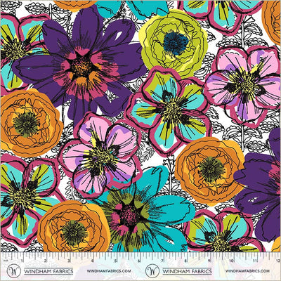 Winding Road Flower Fields White Cotton Wideback Fabric per yard