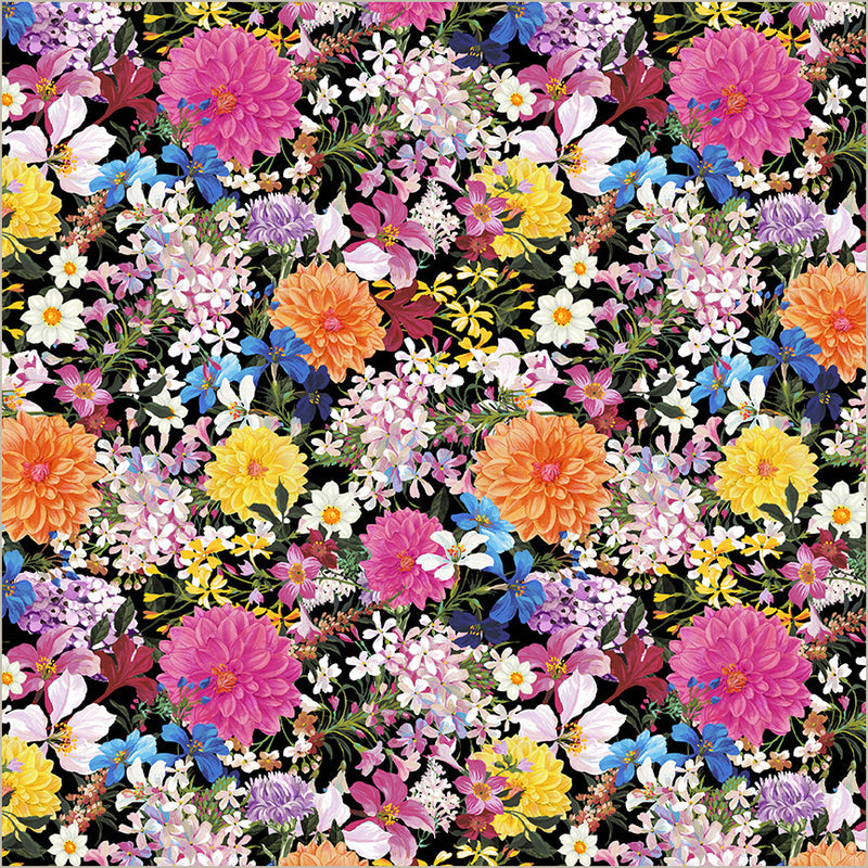 Black Wildflower Pickings Midnight Blooms Cotton 44"/45" Fabric Per Yard