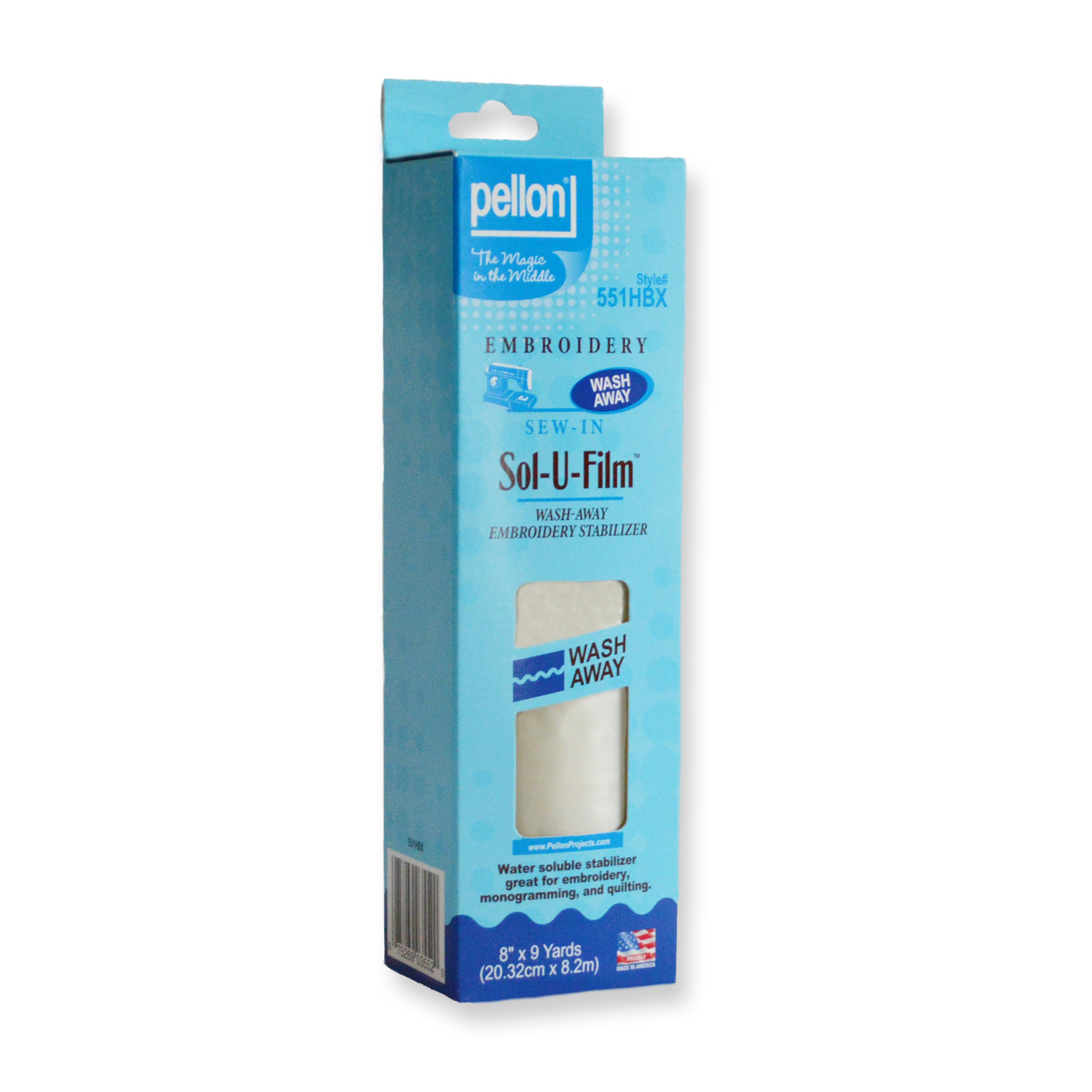 Pellon® 551 Sol-U-Film® Embroidery Stabilizer 8" x 9 yards Package. Color: Clear.