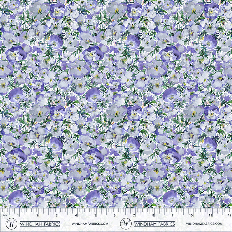 Violeta Perfect Pansies Periwinkle 44"/45" Cotton Fabric Per Yard