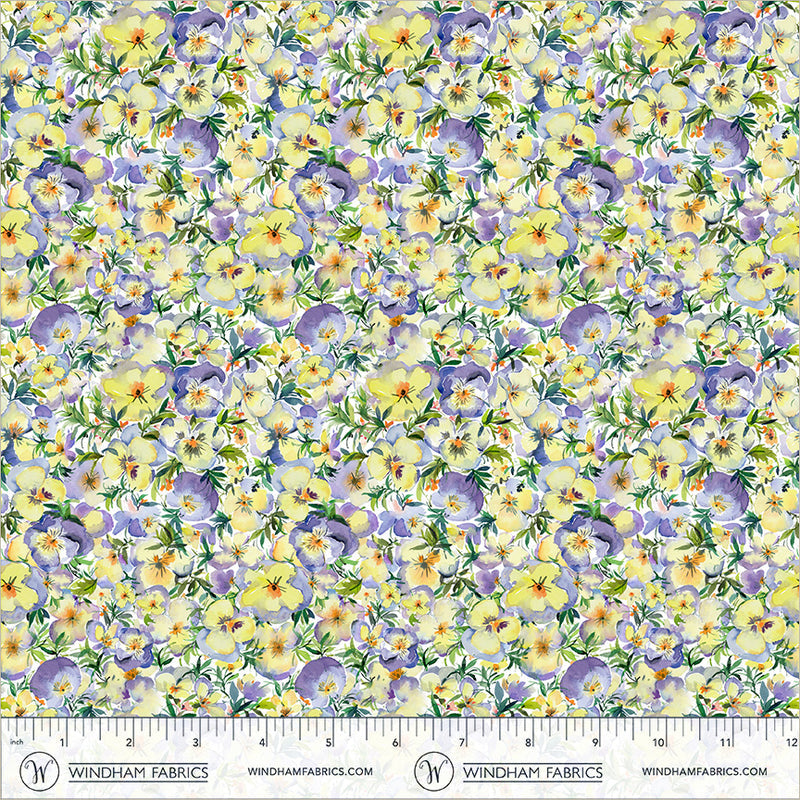 Violeta Perfect Pansies Yellow 44"/45" Cotton Fabric Per Yard