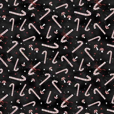 Wilmington Our Gnomes to Yours candy canes and mushrooms Christmas quilting cotton fabric in Black
