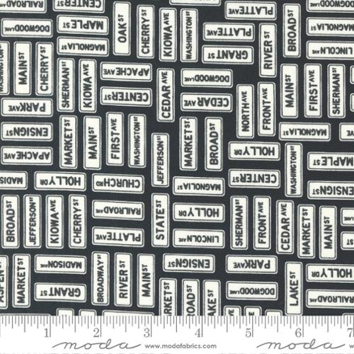 Main Street Black Street Signs Cotton 44"/45" Fabric Per Yard