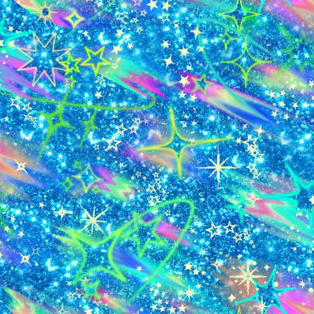Galaxy Shooting Stars Blue Cotton 44"/45" Fabric Per Yard