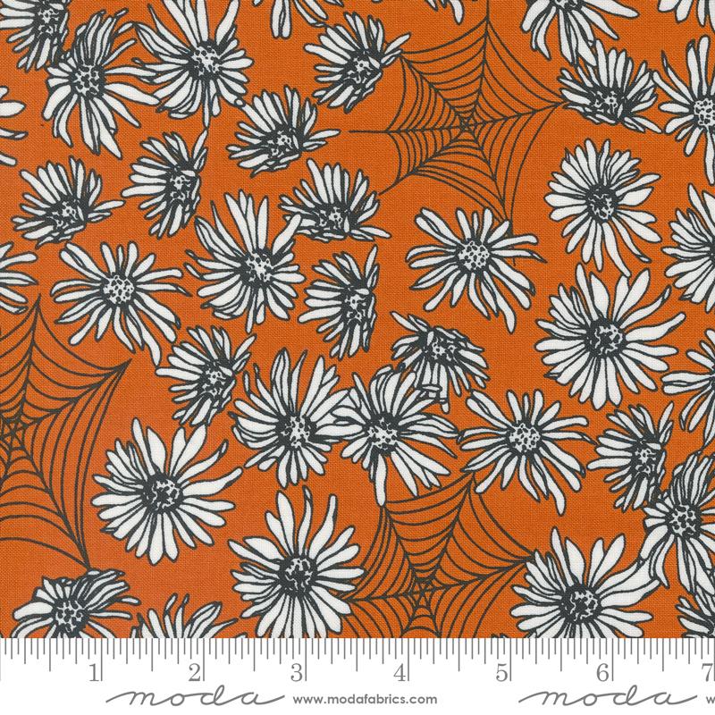 Moda Noir flower web pumpkin Halloween print