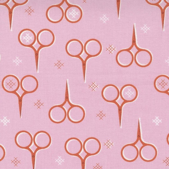 Make Time Scissors Print Pink Cotton 44"/45" Fabric Per Yard