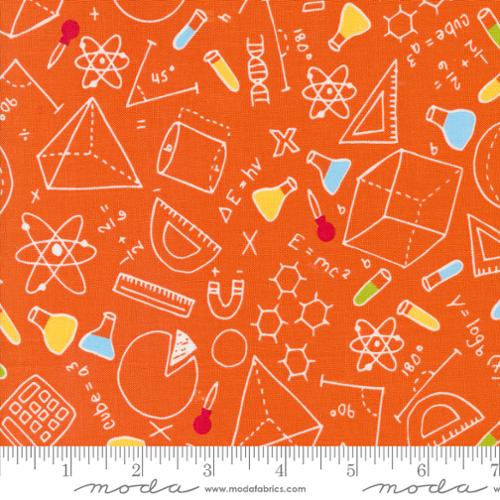 Back To School Orange Math N Science Cotton 44"/45" Fabric Per Yard