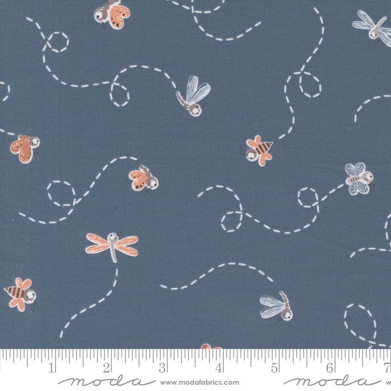Moda Chirp fly high bird quilting cotton fabric in Twilight