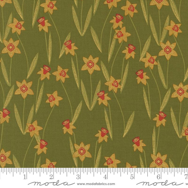 Moda Bee Garden Metallic quilting cotton in Ivy green
