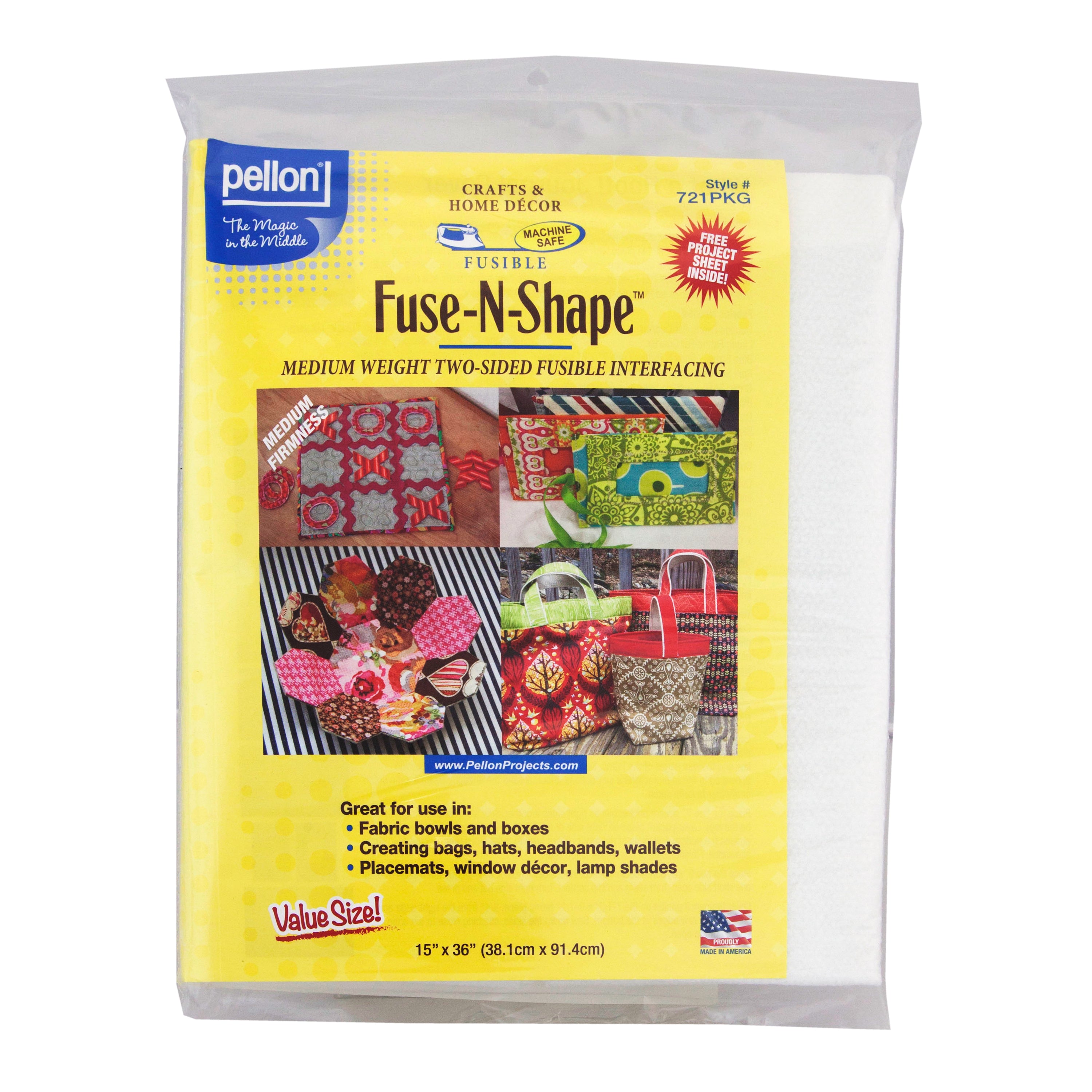 Pellon® 721 Fuse-N-Shape™ Mediumweight Fusible Stabilizer 15" x 36" Package. Color: White.