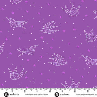 Perfect Day Swallows Purple Cotton 44"/45" Fabric Per Yard