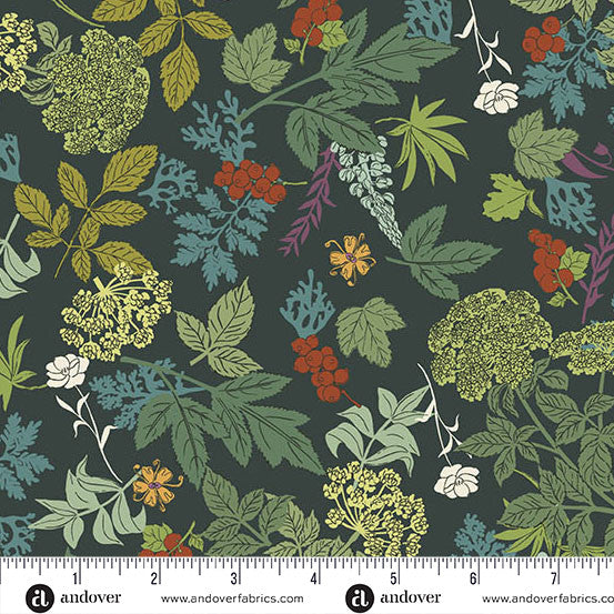 Nordic Summer Wild Flora Deep Water Cotton 44"/45" Fabric Per Yard