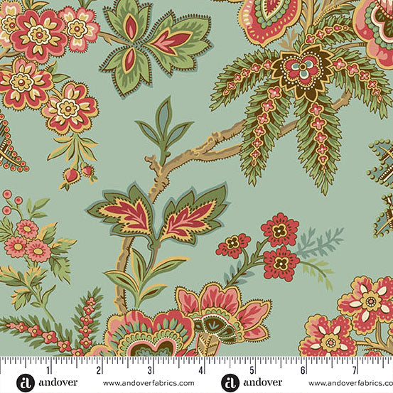 Jingle Bell Ornamental Garden Vintage Blue 44"/45" Fabric Per Yard