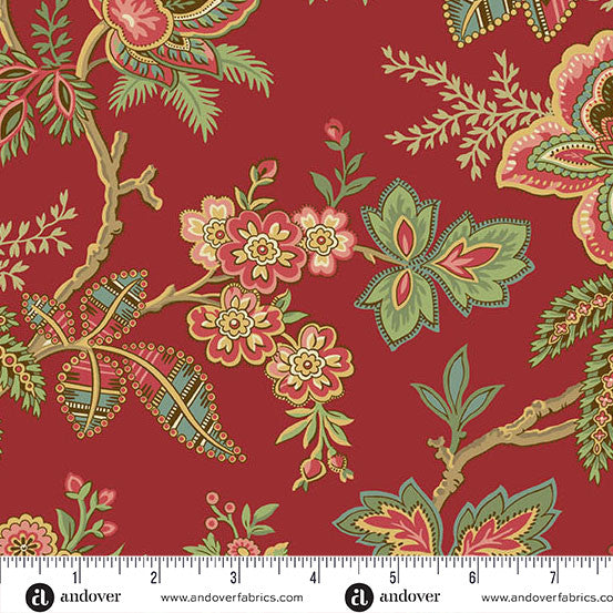 Jingle Bell Ornamental Garden Cranberry 44"/45" Fabric Per Yard