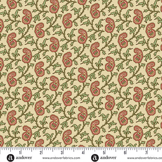Jingle Bell Paisley Vine Buttercream 44"/45" Fabric Per Yard
