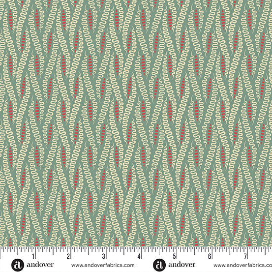 Jingle Bell Ribbon Candy Vintage Blue 44"/45" Fabric Per Yard