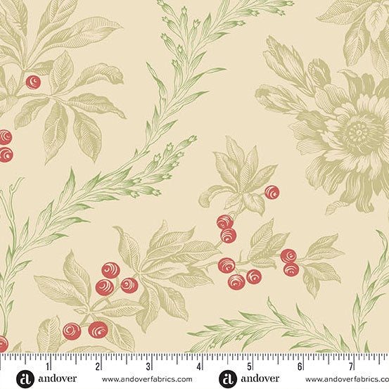 Jingle Bell Embroidery Holly 44"/45" Fabric Per Yard