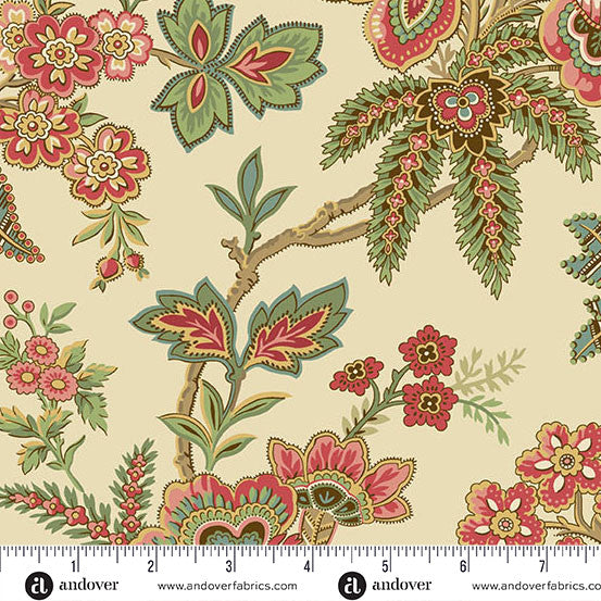 Ornamental Garden Buttercream Jingle Bell by Laundry Basket Quilts 108" Cotton Wideback Fabric per yard