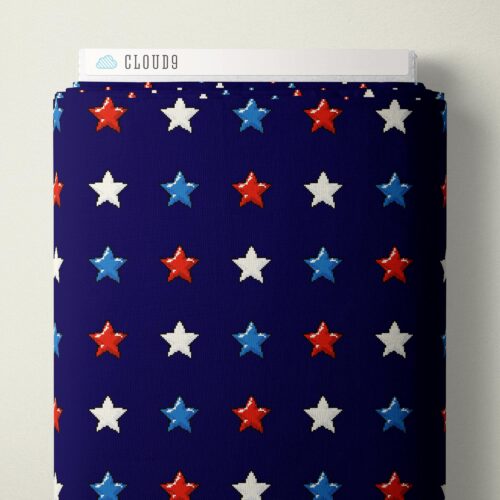 8-Bit Stars Navy Pop Stars QC Cotton 44”/45” Fabric Per Yard