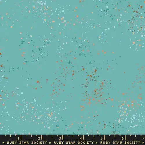 Blue Turquoise Speckled Metallic Cotton Wideback Fabric