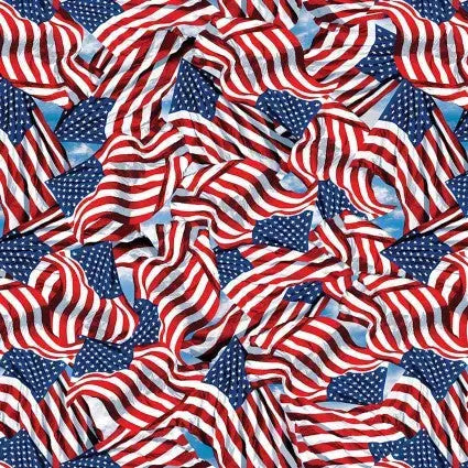 Multi All American Flags Cotton Wideback Fabric Per Yard - Linda's Electric Quilters