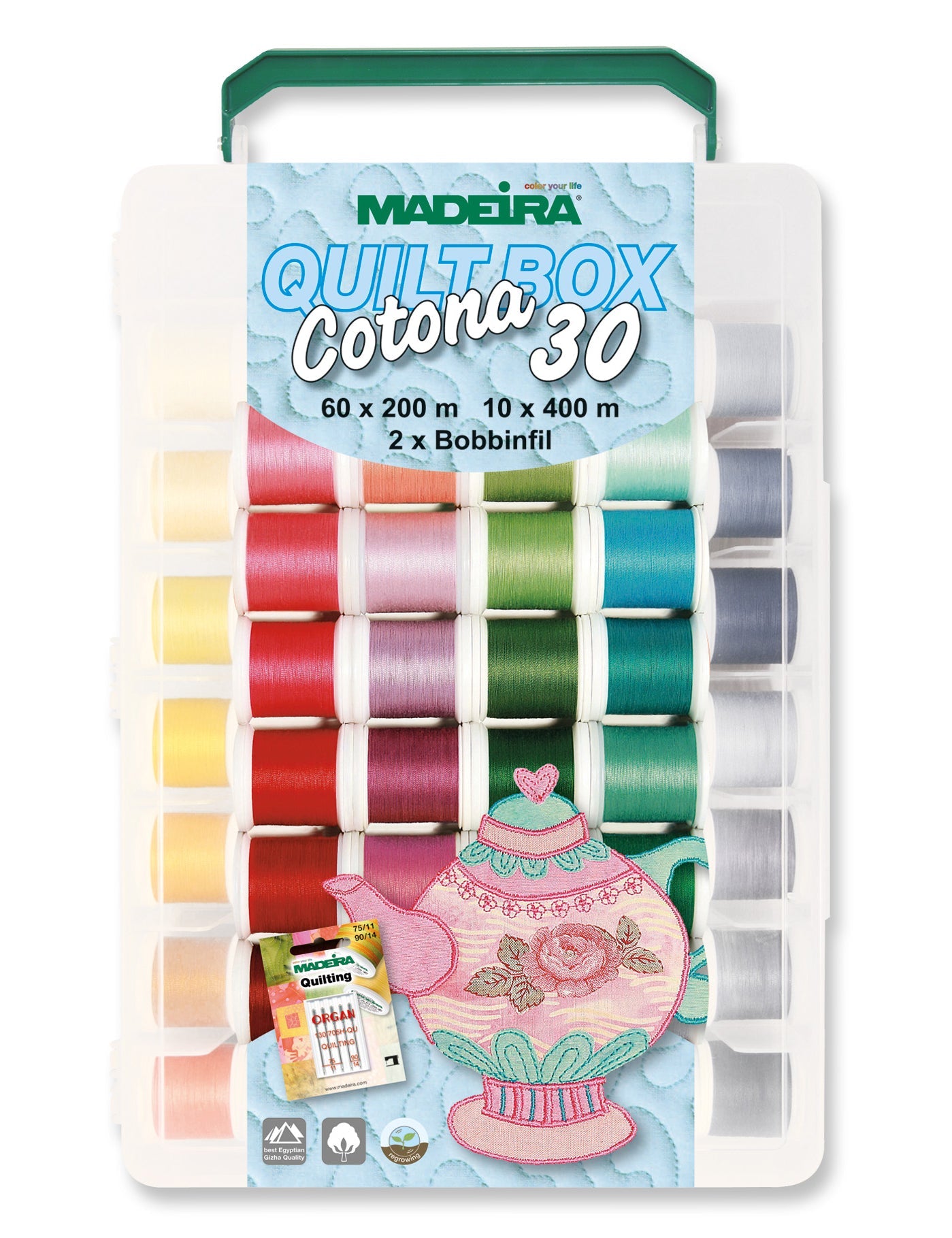 Cotona 30 - 200 & 400 Meter Assortment Box, 60 Solid Colors, 10 Variegated Colors