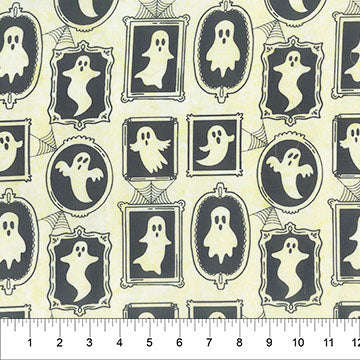 Banyan Batiks Haunted House Ghost batik quilting fabric in Cream